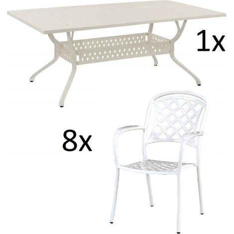 Inko 9-teilige Sitzgruppe Alu-Guss weiß Tisch 215x107x74 cm cm mit 8 Sesseln Tisch 215x107 cm mit 8x Sessel Capri (1/2)
