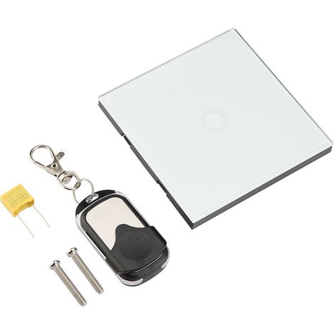 Panneau en verre trempé 1 voie Interrupteur tactile intelligent avec télécommande sans fil (Blanc) (1/5)