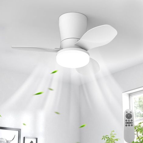Ventilatore da soffitto bianco da 65 cm con illuminazione a LED, silenzioso, motore DC reversibile, telecomando, 6 velocità, timer, comandi separati, luce dimmerabile. (1/5)