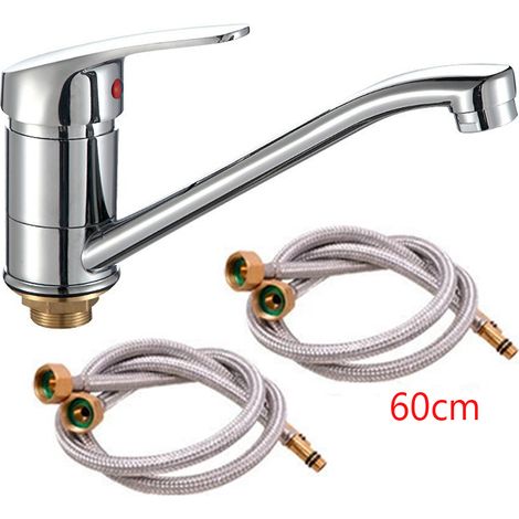 Mitigeur de cuisine avec 2 flexibles de 60 cm - Nettoyage facile - Monocommande - Installation facile - Rotation flexible (1/5)