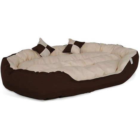 lionto 4-in-1 Hundebett, Hundekissen, Hundekörbchen mit Wendekissen, braun/beige, Größe L