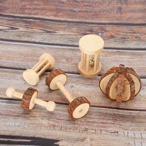 5 Pcs/ensemble Hamster Boule En Bois Hamster En Bois Sécurité Jouer Jouet En Bois Hamster À Mâcher Jouets Pour Chinchillas Lapin (1/4)