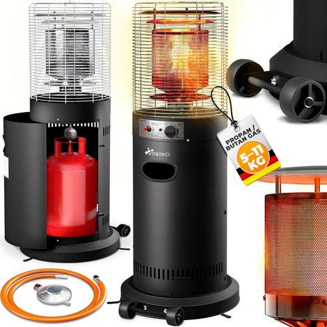TRESKO® Heizstrahler Gas 11 kW mit Rollen Outdoor Terrassenheizer für 5 & 11 kg Gasflaschen Gasheizstrahler für Terrasse, Balkon & Garten Gasheizer Heizpilz mit Schlauch & Regler