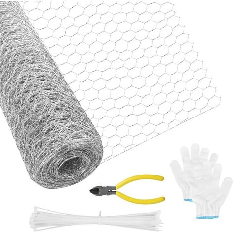 Filet à lapins galvanisé hexagonal 40 cm x 5 m, maille hexagonale, grillage pour poules, volière de jardin, avec 50 attaches de câble, gants et ciseaux pour jardin KLB (1/5)