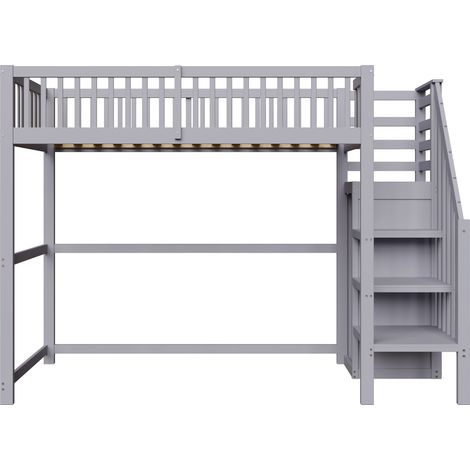 Hochbett 90x200 cm grau aus Holz mit Leiter und Ablage mit Stauraum (1/5)