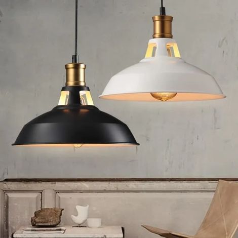 2PCS Lampe Suspension Industrielle Vintage Lustre Suspension Abat-jour en Métal pour Salon Chambre Noir (1/4)