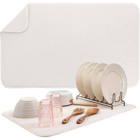 Grand tapis égouttoir à vaisselle Jumbo 45,7 x 76,2 cm en microfibre absorbant pour vaisselle, ustensiles, casseroles et poêles, taille Jumbo, crème - 45.7 76.2'Cream 45.7 x 76.2 cm'-'45.7 x 76.2 cm (1/5)