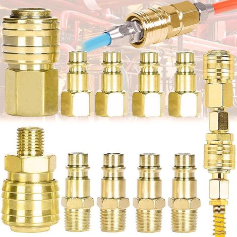 10 Stück – Schnellkupplungen – Luftkompressor – 1/4"-BSP-Gewinde – Stahl, Kupfer, Gold – Werkstatt und Industrie (1/5)