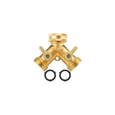 3/4" 2-Wege-Y-Verteiler aus Messing, Doppelhahn mit 2 Auslässen, Doppelwaschmaschinenhahn, Wasserverteiler zum Anschluss von 2 Geräten für Gartenarmaturen (1/5)