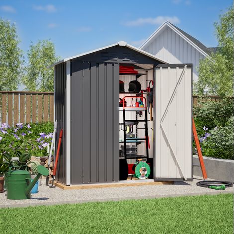 Casetta da giardino 154x83x180 cm in acciaio zincato grigio, porta con serratura, ventilazione, per attrezzi (1/5)