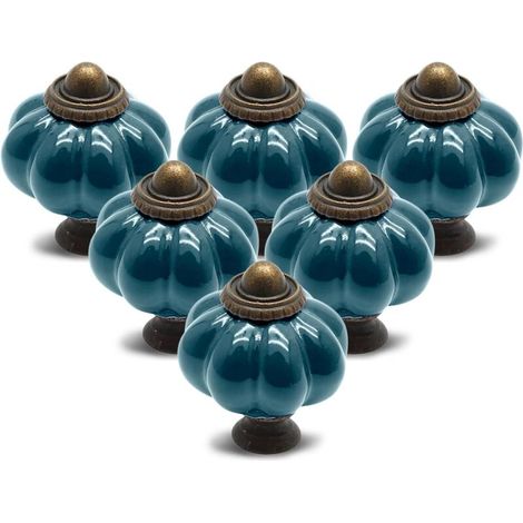 Poignées citrouille vintage en céramique pour commodes, tiroirs et armoires, 6 pièces, bleu paon (1/5)
