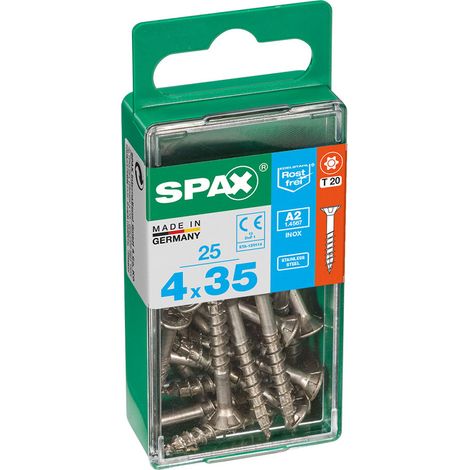 Boîte 25 Unités. Vis A Bois Spax Cab. Plat Inox A2 4.0x35mm Spax (1/2)