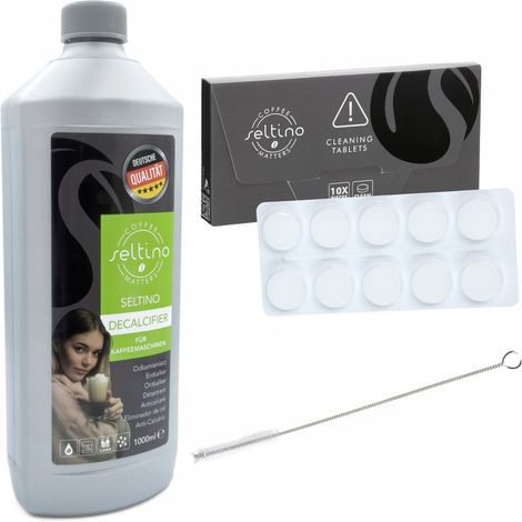 Kit universal Seltino para cafeteras: pastillas de limpieza, 1 l de descalcificador, cepillo de limpieza. (1/5)