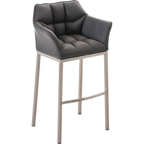Sgabello da bar alto sedia da bancone cucitura quadrata sedile in PVC grigio 4 gambe stabili in acciaio inossidabile 100004715