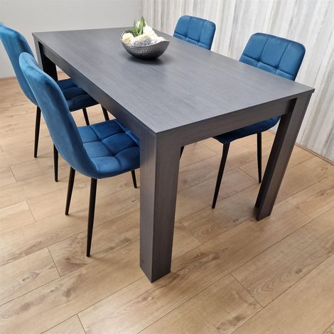 Dining Table and 4 Chairs Black Dark Grey 4 Blue Velvet Chairs Wood Dining Set Furniture (1/5)