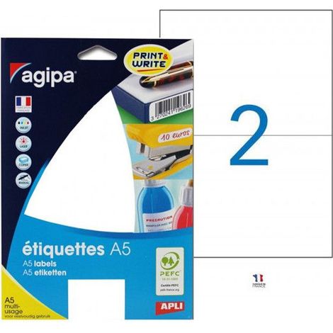 Étiquettes multi-usage - Agipa - 210 x 148 mm - Blanc - Imprimante jet d'encre/laser - Adhésif (1/3)