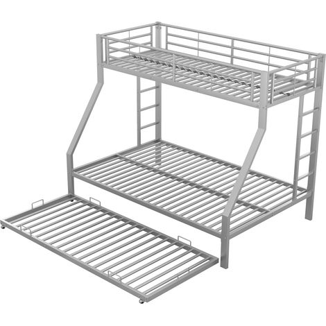 Letto a castello in metallo con letto estraibile 90x200 cm e 140x200 cm argento (1/5)