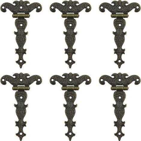 Charnière pour meuble,Charnières antiques, 6 charnières décoratives en bronze pour portes d'armoire, boîte à bijoux (1/5)