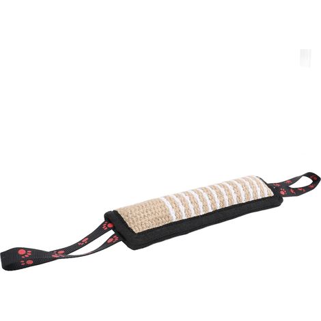 Coussin à mordre pour chien, résistant aux déchirures, interactif et portable, en jute, avec poignées robustes, pour chiots de petite, moyenne et grande taille. Motif empreintes de pattes avec bordure (1/5)