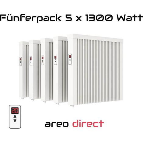 Elektroheizung Fünferpack 5x 1300 Watt Flächenspeicherheizung areo direct - simples Thermostat - Appsteuerung ohne Zusatzhardware möglich von eVARMO (1/5)