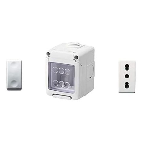 Gewiss Contenitore per apparecchi 27 Combi protetto 2 Posti grigio RAL 7035 IP55 con Nr. 1 Presa Bivalente bianca, Nr. 1 Deviatore bianco (1/2)