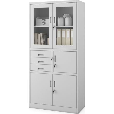 FILIP armoire métallique de bureau avec coffre-fort pour dossiers et documents, 900 x 1850 x 400 mm, gris