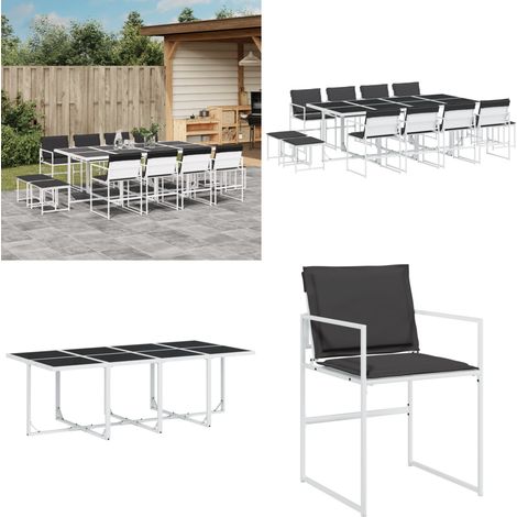 Set da Pranzo da Giardino 13 pz con Cuscini Bianco in Textilene - Sedie da giardino - Tavolo da giardino