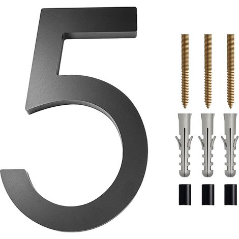 House Number - 6 Inch - ABS - Black - Outdoor Wall Mount - Floating Or Flush Installation - 1 Piece (1/5)