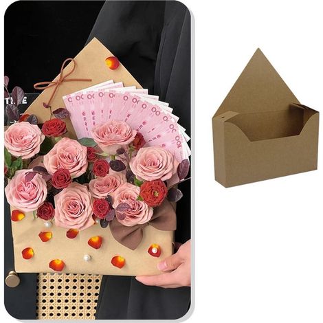 Boîte À Fleurs Enveloppe - Kit DIY Pour Création De Bouquets - Idéal Pour Cadeaux Surprises Noël Anniversaire Rendez-Vous - Matériau Résistant - Khaki - 5 Pièces (1/5)