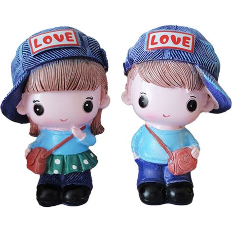 Poupées couple en résine style denim - Décoration romantique Saint-Valentin et anniversaire, idée cadeau originale avec emballage (1/5)