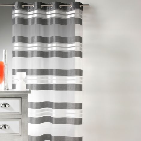Voilage à rayures horizontales et fils argentés Gris anthracite 145x240 cm (1/2)