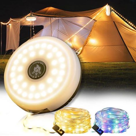 Guirlande lumineuse de camping 3 en 1, 10 m, 100 LED, rétractable, 2800 mAh, rechargeable par USB, 8 modes, étanche, enroulable (1/5)