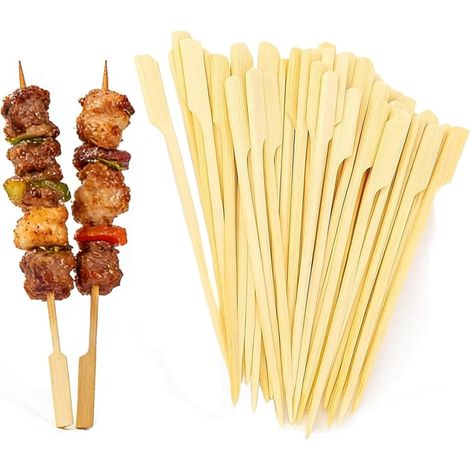TrAdE Shop Traesio - Set 3pz Da 25 Spiedini In Bambù 18cm Stecchini Manico Piatto Per Feste Antipasti Bbq 634159 - (1/5)