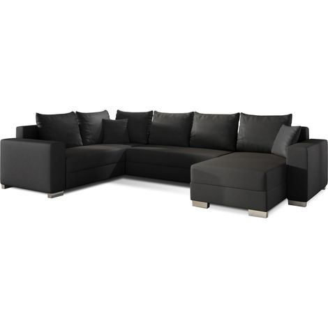 Canapé U convertible simili noir coffre de rangement à droite Marry 321cm (1/5)
