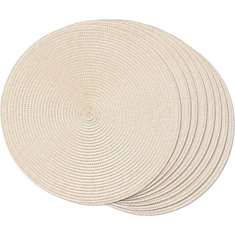 Ecleanfy - Ensemble de 8 sets de table ronds en plastique, antidérapants, résistants à l'usure, lavables, 38 cm de diamètre, beige. (1/5)
