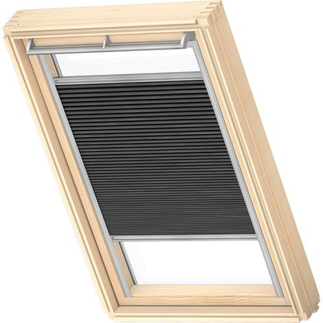 Store plissé occultant et isolant pour fenêtres de toit VELUX – Isolation contre le froid – Installation facile – Cadre argenté – Noir charbon