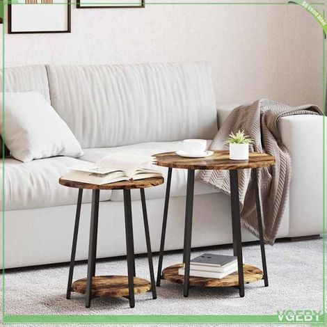 Table d'appoint - ABI - 2 pcs - Chêne fumé et noir - Ronde - Design contemporain (1/5)