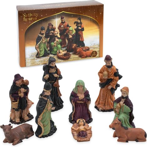 Weihnachtskrippe Figuren 9er Set - Größe L / 4,5 cm bis 11 cm - 9 detailgetreue Krippen Figuren