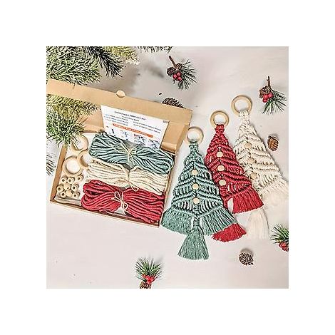 Kit de bricolage de sapin de Noël en macramé tissé (3 pièces) (1/5)