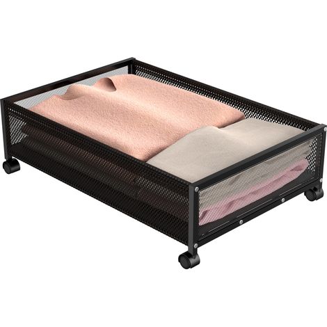 Lot de 2 conteneurs de rangement sous le lit, rangement sous le lit avec roulettes, rangement roulant sous le lit, tiroirs sous le lit, rangement sous le lit avec couvercle, noir (1/5)