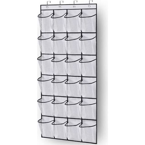 Over the Door Shoe Manager Space Saving Over the Door Shoe Storage 24 Pockets Space Saving with 3 Hooks for Kitchen Wardrobe Bedroom, White (1/5)