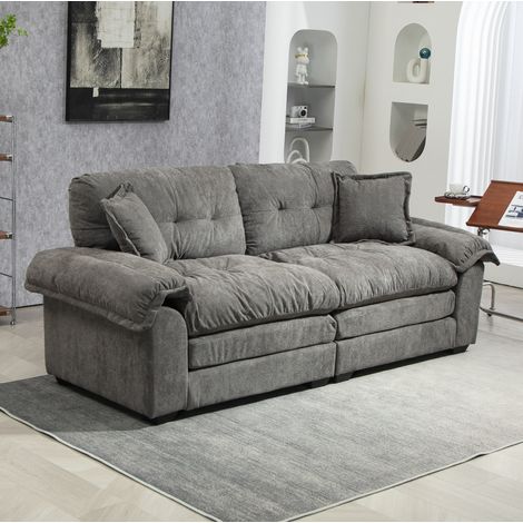 Sofa 214x89x93 cm, Chenille grau, 2-Sitzer mit tiefem Sitz, Memory-Schaum, herausnehmbaren Sitzkissen und Kunststoffbeinen (1/5)