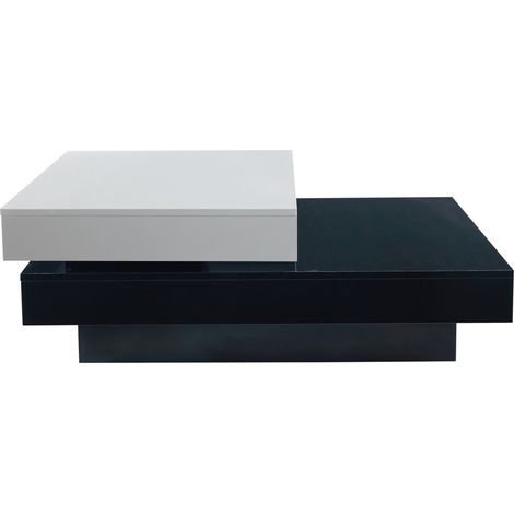 Table basse pivotante blanche et noire en panneaux MDF, 103x60x35,5 cm, design moderne pour salon (1/5)