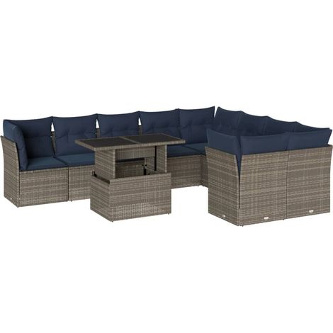 Maison Exclusive - 10-teiliges Gartensofa-Set mit Kissen, grau, P (1/5)