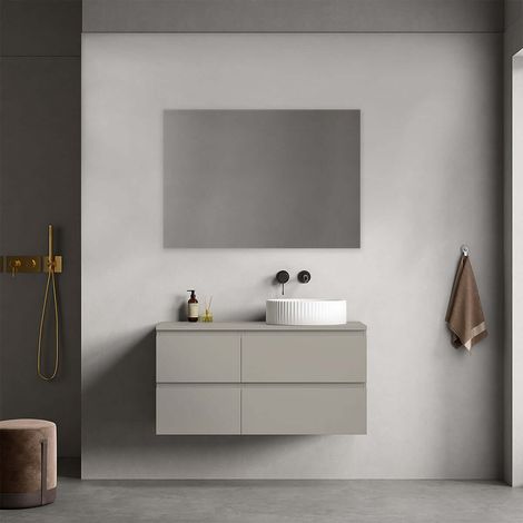 Mobile bagno sospeso reversibile 100 cm Grigio Cenere per Lavabo d'appoggio Specchio Quadro - Fiji Paint Top (1/4)