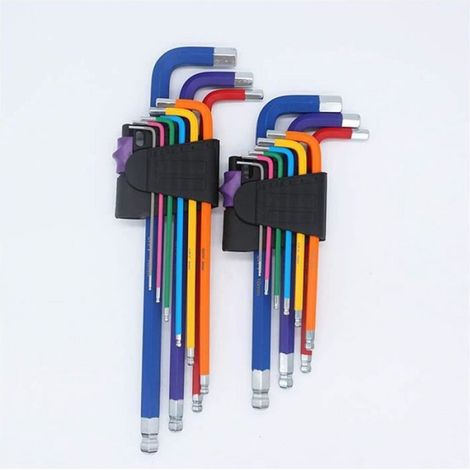 Jeu de clés type L 9pcs 1.5mm-10mm Code de couleur CoDue à bille HEX Allen Key K Clé Set Couper Torque Métrique longue avec (W) (1/4)