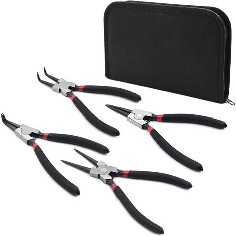 Houhence – Set of 4 150mm circlip pliers – Straight and curved – Nickel-plated steel – Non-slip handles – Storage case included (1/5)