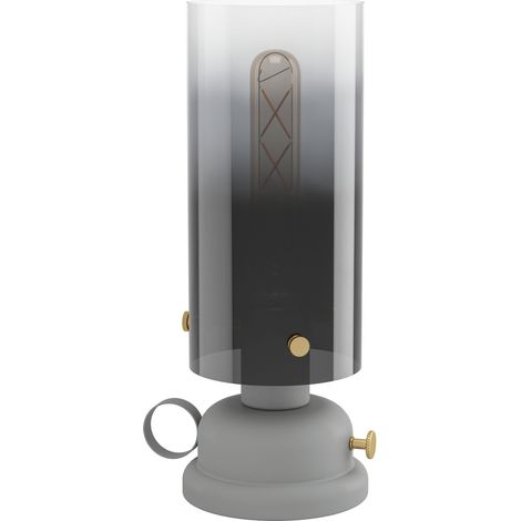 EGLO LED Tischlampe Gargrave, Tischleuchte im Öllampen Design, Wohnzimmerlampe aus Metall in Grau und Messing und Rauchglas, Nachttischlampe mit E27 Fassung (1/5)