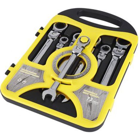 Jeu de 7 clés mixtes à cliquet multifonctions, tête flexible, 8-19mm, outils de réparation.