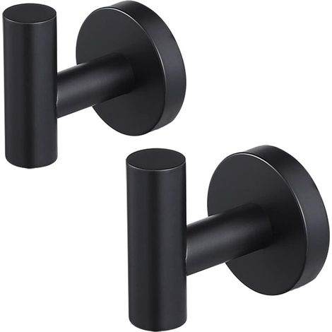 Gancio portasciugamani da parete, gancio per bagno, appendiabiti, portasciugamani, nero opaco, acciaio inox SUS304 (nero, 2 pezzi)